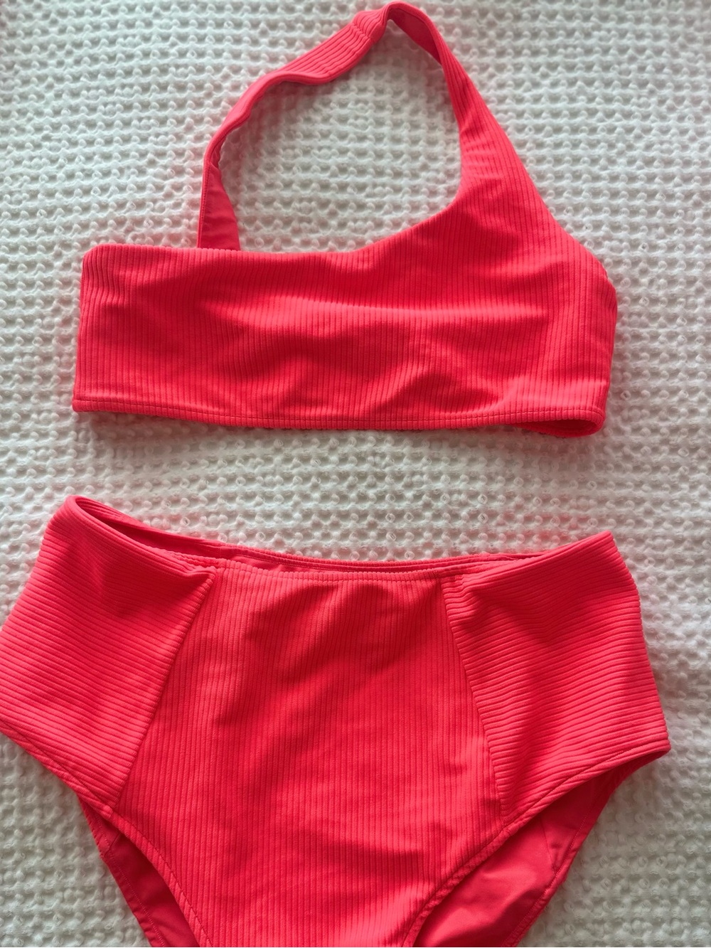 JMP💕the label One-Shoulder High-Waist Bikini Set — Coral Pink
